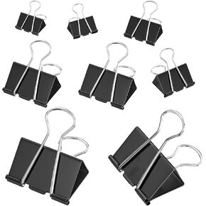 200 Count Binder Clips Assorted Sizes, 4 Sizes Large, Medium, Small, Mini, Metal Paper Clamps, Bulk Black Clips Office Supplies (1 1/4", 1", 3/4", 1/2 Inch) KKEETUR