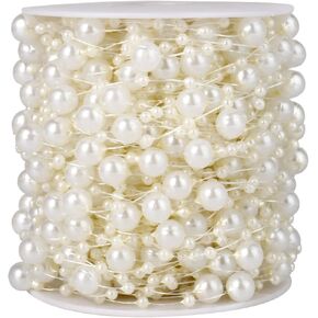 98FT Pearl Beads String Garland, 8mm 3mm Silver Faux Pearl Beads Roll Strand Bulk for Wedding Party Flower Christmas Decoration DIY Craft