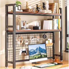 Wood Desktop Bookshelf 2-Tier for Computer Desk,Bookcase Organizer Countertop Hutch Bookshelf,Storage Hutch Display Shelf Rack for Home Office Dorm