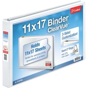 Cardinal 11-Inch x 17-Inch ClearVue Slant-D Ring Binder, 1-Inch, White (22112CB)