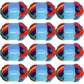MSD&FT 12 Skeins of Chunky Chenille Yarn,100% Polyester, arm Knitting, Beginner Knitting (8 OZ/Skein) (12-001)