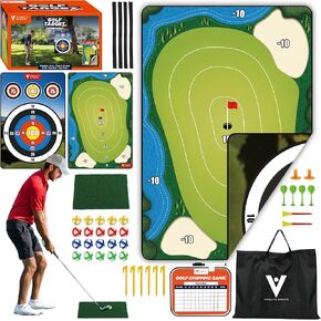 Golf Chipping Game with Hitting Mat, 72"x48" Double-Sided Thickened Sticky Golf Pro Practice Mat, Velcro Golf Battle Game for Adults & Kids Indoor/Outdoor/Backyard(No Club Included)