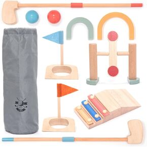 umu® Wooden Mini Golf Set for Kids – 6 Obstacles, Indoor and Outdoor Golf Toy with Balls and Clubs – Creative Learning Toy for Boys and Girls Ages 3 4 5 6
