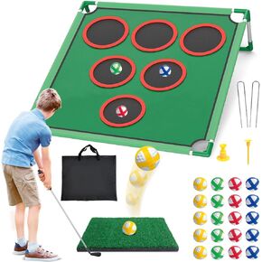 Mostop Golf Chipping Game Set - Backyard Cornhole Game Includes Putting Mat, 20 Sticky Balls, 6 Hole Covers, Club, Carrying Bag - Golf Target Yard Games for Golfers Indoor Outdoor, Gift for Dad