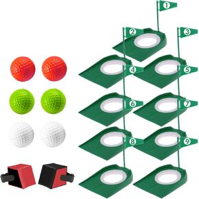 9 Pack Putt Cups with Flags and Wrist Putting Training Aid, Mini Golf Game with Balls Build Your Own Course at Home, The Office, Golf Putting Cup Set for Backyard Indoor Outdoor
