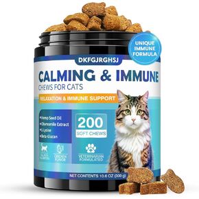 Cat Calming Treats, 200 Soft Chews Hemp Calming Treats with Lysine, Anxiety Relief & Immune Support, Cat Calm for Stress Anxiety Relief Improve Immunity Chicken Flavored