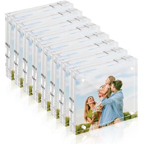Acrylic Picture Frames 4x4 Inches, 8 Pack Double Sided Magnetic Picture Frames 20mm Thickness Clear Frameless Photo Block Frame Desktop Acrylic Frame Stand Display