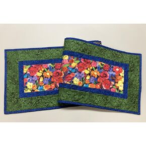 Summer Blooms Blue Purple Red Yellow Wildflower Quilted Table Runner, 13x48" Reversible Washable, Coffee Dining Table Handmade Garden Floral TahoeQuilts Handmade