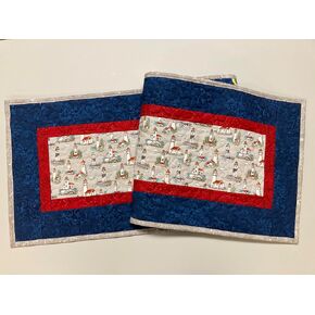 New England Lighthouse Quilted Dining Table Runner, 13x48" Reversible, Red White Blue, Nautical Seashore Decor, Reversible Summer Leaves TahoeQuilts Handmade Cape Cod Maine