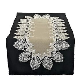 Table Runner in Venetian Lace and Light Brown Burlap Linen Style Fabric Size 72 x 16 inches