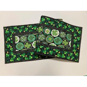 St Patrick's Day Green Gold Shamrock Quilted Dining or Coffee Table Runner, 13x42" Reversible Spring Summer, Handmade St. Paddy's Mat TahoeQuilts Handmade