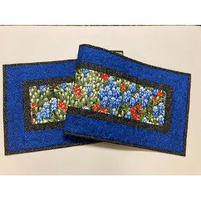 Handmade Table Runner with Flowers, Blue Bonnets Red, Quilted 13x48 inch, Reversible Coffee Dining Table, Wildflower, Nature Garden Everyday