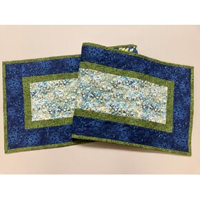 Field of Blue Meadow Flowers Quilted Table Runner, 13x48" Dining Room Coffee Table Runner, Garden Floral Everyday Reversible Garden Handmade TahoeQuilts Handmade