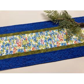 Blue Bonnets Red Wildflowers Quilted Table Runner, 13x48" Dining Room Coffee Table Runner, Garden Floral Everyday Reversible Garden Handmade TahoeQuilts Handmade
