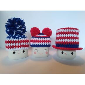 Tiered Tray Decor- Marshmallow Mug Hats/Toppers- Set of 2 or 3 Memorial Day 4TH of July Summer Collection (Set of 3 - Top Hat, Double Pom & Flag Hat)