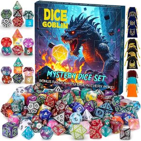 مجموعات DND DND Mystery Mystery - عشوائي 9 مجموعات نرد متعددة السطوح كاملة مع 9 أكياس عشوائية ، مجموعة واسعة من الأنماط ، هدايا DND المربع المفاجئ للأبراج المحصنة والتنين ، لعبة لعب الأدوار
