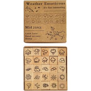 25 Pcs Small Weather Wooden Rubber Stamps, Mini Weather Decorative Wooden Stamp Weather Wooden Rubber Stamps