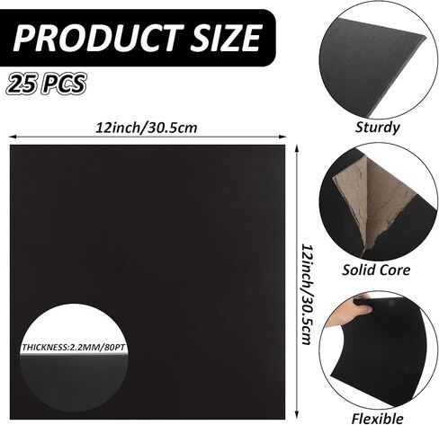 Lopyxbr 25 PCS أسود Chipboard 12x12 بوصة لوحة الكتب 80 Pt Shice Chipboard Sheets 2mmboard Back Book Board لغطاء الكتب ، صنع الصندوق ، DIY in Saudi Arabia