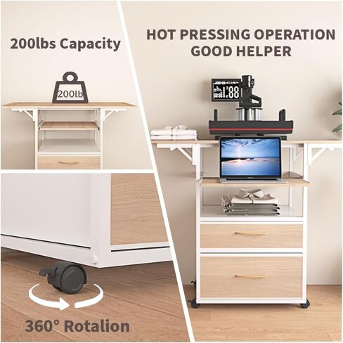 Movable Heat Press Table with Pull-Out Tray, 4 Tier Foldable Heat Press Stand with Drawers - Heat Press Stand with Wheels for Easy Mobility, Heavy Duty Rolling Cart with Wheels and Storage(Brown) in Saudi Arabia