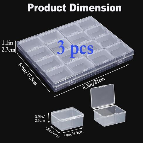 Large Bead Storage Box - 48 Grids Clear Organizer, 3 Pack,Portable for Jewelry,Diamonds,Hardware,Craft Accessories Grid Plastic Box,Oil Painting Color Palette,Ring Earring Storage Box in Saudi Arabia
