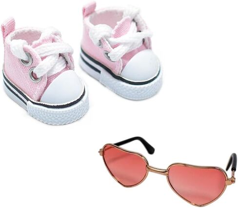 Suitable for 17cm Doll Clothing Accessories Set, Lace-up Canvas Shoes with Glasses, Clothing Accessories (Black) in Saudi Arabia
