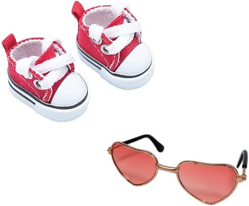 مناسبة لمجموعة ملحقات ملابس الدمية التي تبلغ مساحتها 17 سم ، وأحذية قماش الدانتيل مع النظارات ، وملحقات الملابس (أسود) in Kuwait