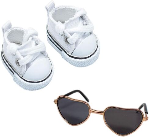 Suitable for 17cm Doll Clothing Accessories Set, Lace-up Canvas Shoes with Glasses, Clothing Accessories (Black) in Saudi Arabia