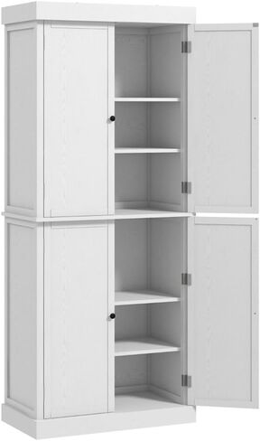 Kitchen Storage Cabinet with Two 3-Level Adjustable Shelves, for Kitchen, Living Room, Dining Room or Home Office(30" W x 16" D x 72.5" H). (White) in Saudi Arabia