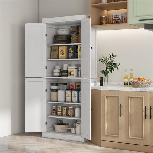 Kitchen Storage Cabinet with Two 3-Level Adjustable Shelves, for Kitchen, Living Room, Dining Room or Home Office(30" W x 16" D x 72.5" H). (White) in Saudi Arabia