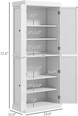 Kitchen Storage Cabinet with Two 3-Level Adjustable Shelves, for Kitchen, Living Room, Dining Room or Home Office(30" W x 16" D x 72.5" H). (White) in Saudi Arabia