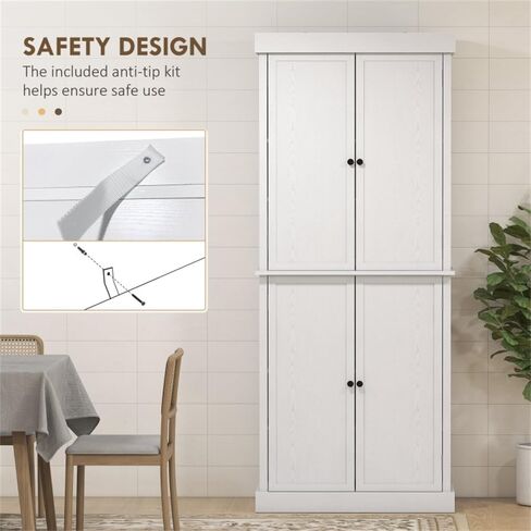 Kitchen Storage Cabinet with Two 3-Level Adjustable Shelves, for Kitchen, Living Room, Dining Room or Home Office(30" W x 16" D x 72.5" H). (White) in Saudi Arabia