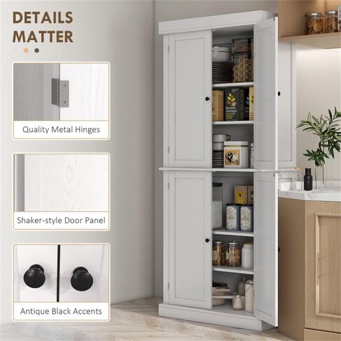 Kitchen Storage Cabinet with Two 3-Level Adjustable Shelves, for Kitchen, Living Room, Dining Room or Home Office(30" W x 16" D x 72.5" H). (White) in Saudi Arabia