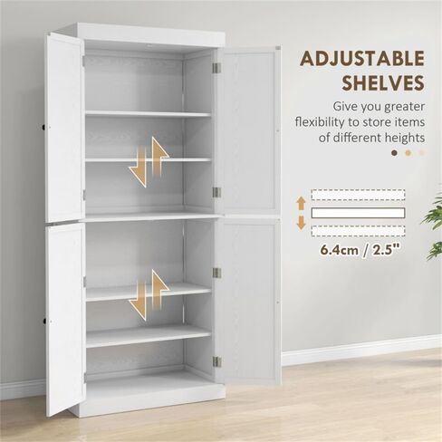 Kitchen Storage Cabinet with Two 3-Level Adjustable Shelves, for Kitchen, Living Room, Dining Room or Home Office(30" W x 16" D x 72.5" H). (White) in Saudi Arabia