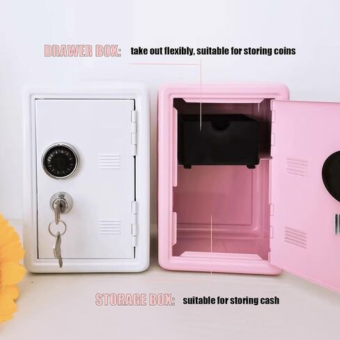Kids Piggy Bank, Mini Lockable Safe for Girls and Boys. Double Safety Lock Vintage Iron Cash Coin Box 7 * 4.7 * 3.9in (Red, Small) in Saudi Arabia