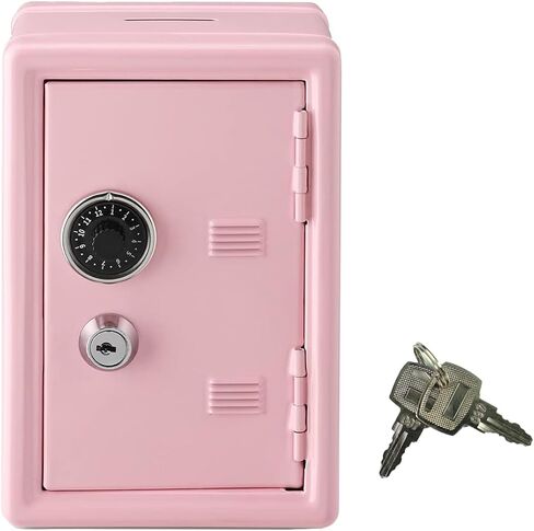 Kids Piggy Bank, Mini Lockable Safe for Girls and Boys. Double Safety Lock Vintage Iron Cash Coin Box 7 * 4.7 * 3.9in (Red, Small) in Saudi Arabia