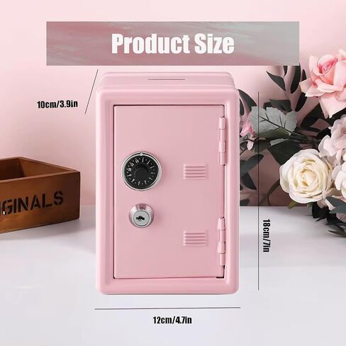 Kids Piggy Bank, Mini Lockable Safe for Girls and Boys. Double Safety Lock Vintage Iron Cash Coin Box 7 * 4.7 * 3.9in (Red, Small) in Saudi Arabia