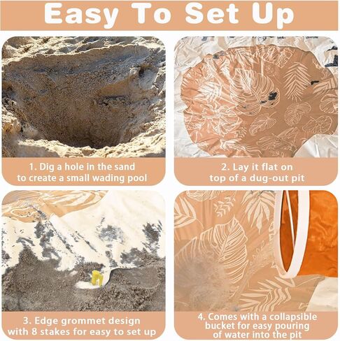 Baby Beach Pool, 2-in-1 Waterproof Beach Blanket & Kiddie Pool, 6.5 x 6.5 Feet Portable & Foldable Baby Pool for Beach w/Collapsible Water Bucket, Stakes, Easy to Set Up & Clean (Terracotta) in Kuwait
