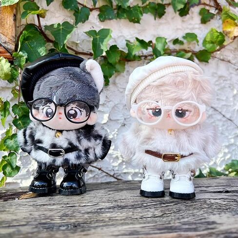 niannyyhouse 10cm 15cm 20cm Plush Doll Clothes Berets Jacket Pants Eyewear Leather Boots Leopard Print Suits Dolls Accessories (Black, 10cm) in Kuwait
