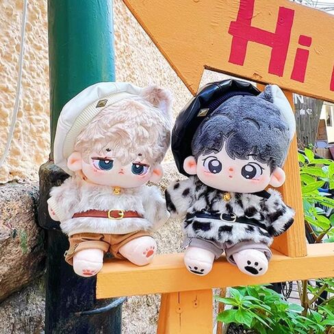 niannyyhouse 10cm 15cm 20cm Plush Doll Clothes Berets Jacket Pants Eyewear Leather Boots Leopard Print Suits Dolls Accessories (Black, 10cm) in Kuwait