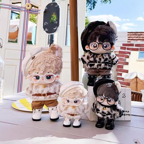 niannyyhouse 10cm 15cm 20cm Plush Doll Clothes Berets Jacket Pants Eyewear Leather Boots Leopard Print Suits Dolls Accessories (Black, 10cm) in Kuwait