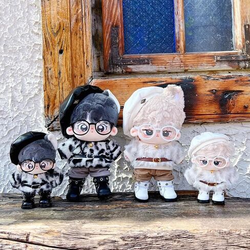 niannyyhouse 10cm 15cm 20cm Plush Doll Clothes Berets Jacket Pants Eyewear Leather Boots Leopard Print Suits Dolls Accessories (Black, 10cm) in Kuwait