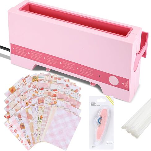 تشمل مجموعة آلة الربط الحرارية 110 فولت آلة ربط cinch Double Side Tape Dots 20 Strips 50 Scrapbook Paper for DIY Journals Books Books Documents (Pink ، Vivid) in Saudi Arabia