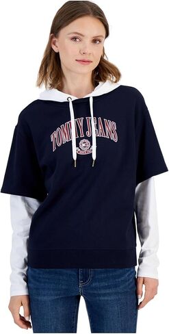 Tommy Hilfiger Women's Casual Logo 2fer Hoodie Sweatshirt, Sky Captain, Small in Kuwait
