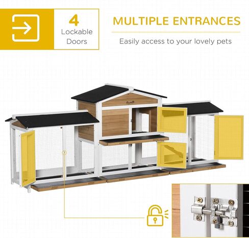 PawHut 90.5" Wooden Rabbit Hutch Bunny Cage Pet Playpen House Enclosure with Double Side Run Boxes, No Leak Tray, Ramp, for Guinea Pig and Small Animals, White in Saudi Arabia