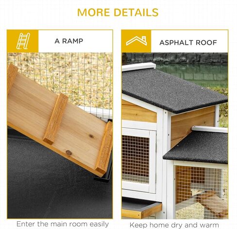 PawHut 90.5" Wooden Rabbit Hutch Bunny Cage Pet Playpen House Enclosure with Double Side Run Boxes, No Leak Tray, Ramp, for Guinea Pig and Small Animals, White in Saudi Arabia