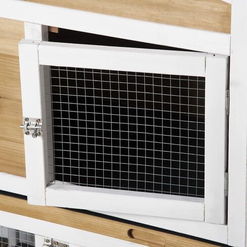 PawHut 90.5" Wooden Rabbit Hutch Bunny Cage Pet Playpen House Enclosure with Double Side Run Boxes, No Leak Tray, Ramp, for Guinea Pig and Small Animals, White in Saudi Arabia