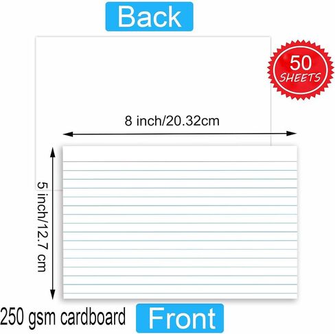 50 Pack 5x7 Ruled Index Cards - White Lined Flash Cards for Studying, Note Taking & Office Organization, Premium Quality Note Cards for School & Work in Kuwait