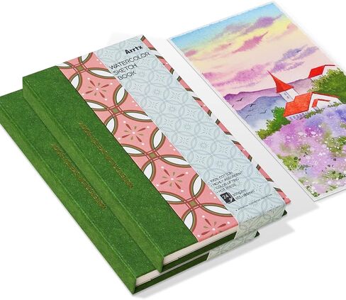 2 Pack Arrtx Watercolor Sketchbook, 5.35x3.86, 140 LB, 300 GSM, 100% Cotton Paper, Hot Press, 40 Sheets, Hardcover Watercolor Journal for Use As Travel Notebook for Artists Adults Students in Saudi Arabia