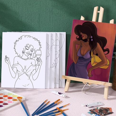 16 Pcs Pre Drawn Canvas Stretched Pre Printed Canvas Bulk 8" x 10" Sip and Paint Party Kit for Artist DIY Art Party Favors Adult's Date Night(Glamorous for Women) in Kuwait