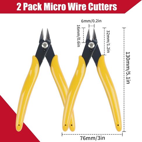 2 Pack Micro Wire Cutters, 5 Inches Flush Cutters Pliers, Diagonal Side Cutters Nippers, Zip Tie Sprue Cutter for Electronics, Plastic Models, Jewelry (Yellow) in Saudi Arabia
